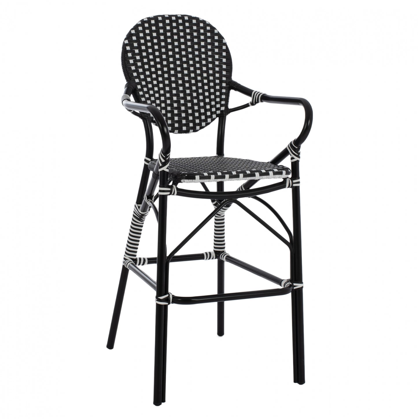 Aluminum Stool Bamboo Look With Wicker Black White Hm5794.02 56x60x126 Cm.