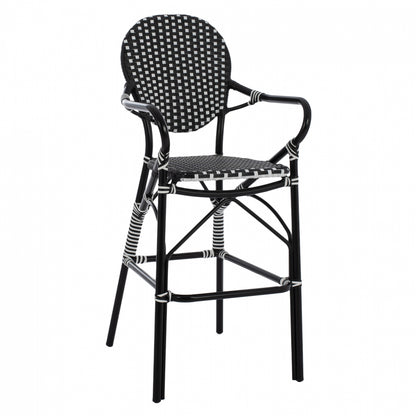 Aluminum Stool Bamboo Look With Wicker Black White Hm5794.02 56x60x126 Cm.