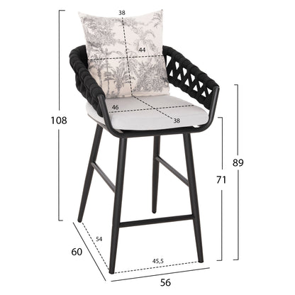 Bar Stool Aluminum Camden Hm6142.01 Anthracite With Ecru Back Cushion With Print Pattern 56x60x108hcm.
