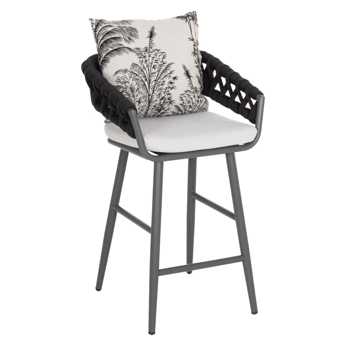 Bar Stool Aluminum Camden Hm6142.01 Grey With Ecru Back Cushion With Print Pattern 56x63x110hcm.