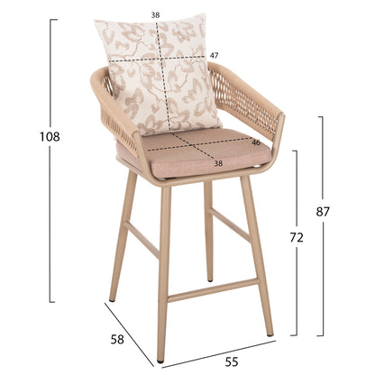 Bar Stool Aluminum Camden Hm6142.04 Back Cushion With Print Pattern-cappuccino 56x60x108hcm.
