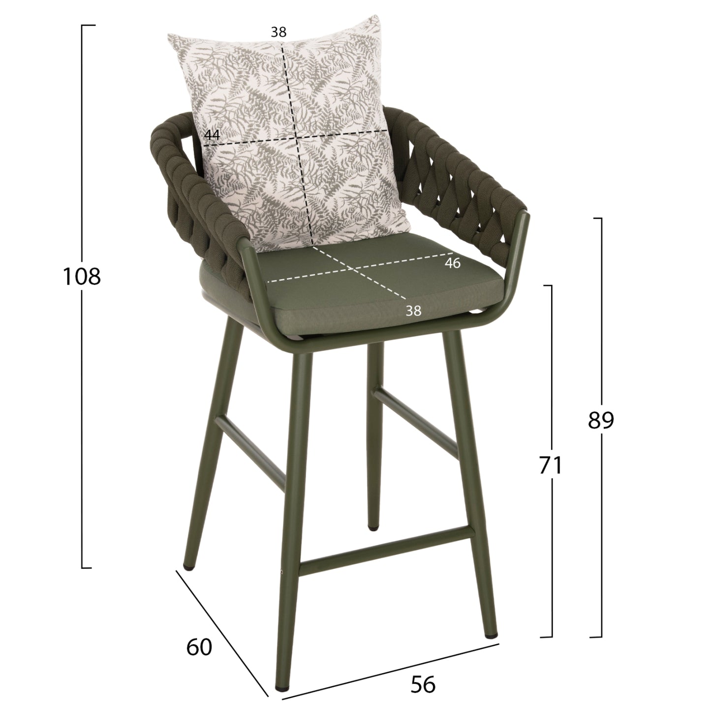 Bar Stool Aluminum Camden Hm6142.09 Back Cushion With Print Pattern-dark Olive 56x60x108hcm.