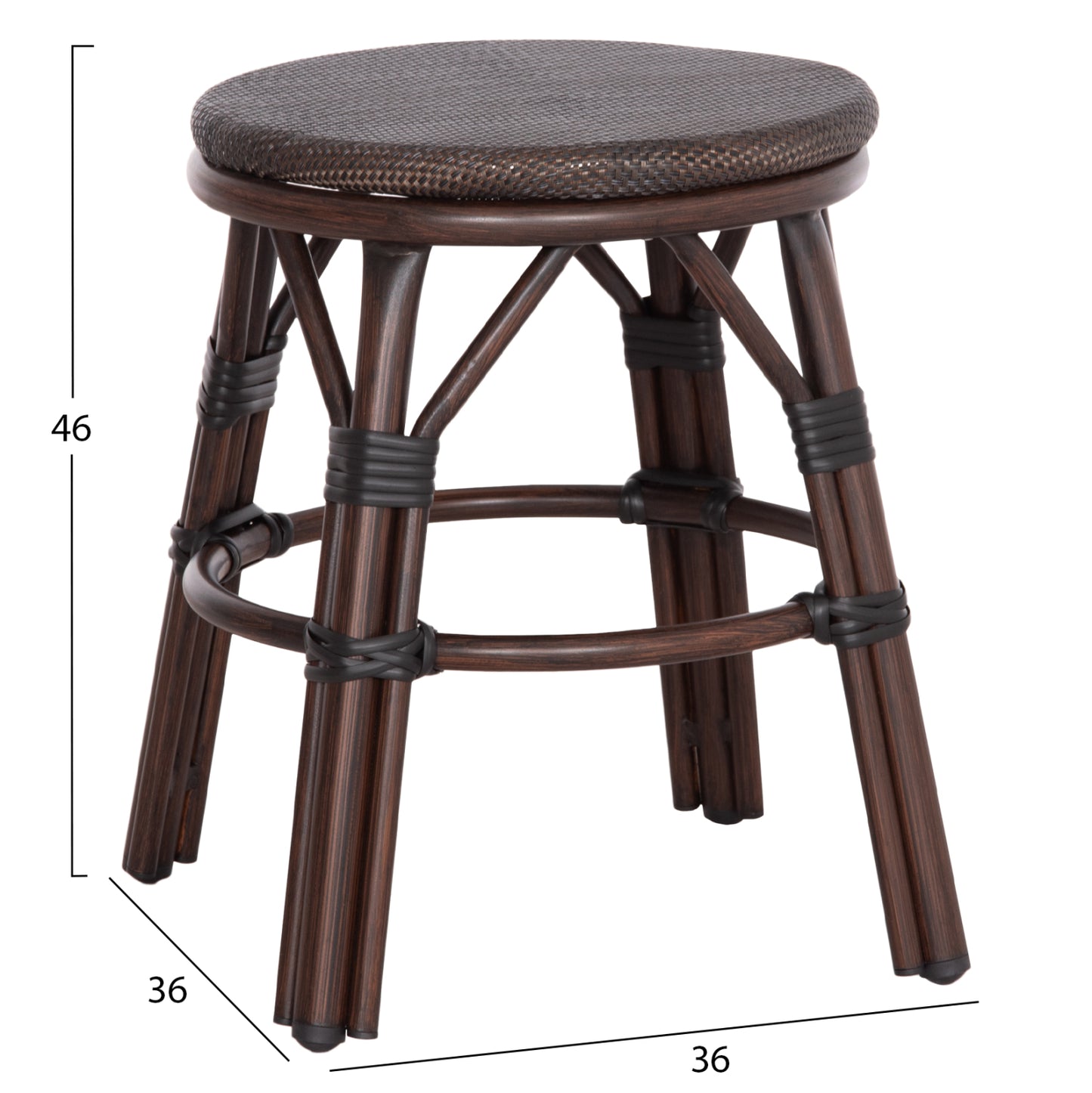 Aluminum Round Stool Chino Hm6285.01 Bamboo Look Brown-textilene Brown Φ36x46hcm.