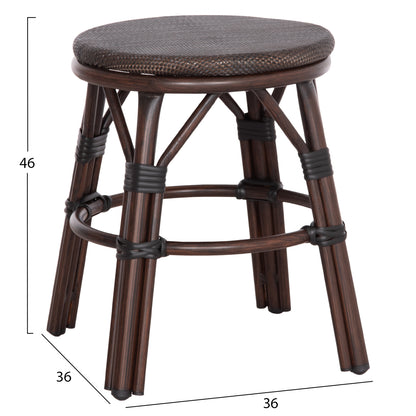 Aluminum Round Stool Chino Hm6285.01 Bamboo Look Brown-textilene Brown Φ36x46hcm.
