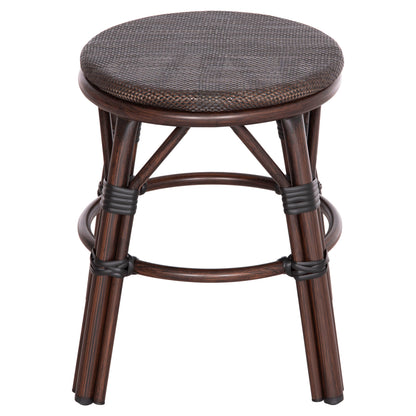 Aluminum Round Stool Chino Hm6285.01 Bamboo Look Brown-textilene Brown Φ36x46hcm.