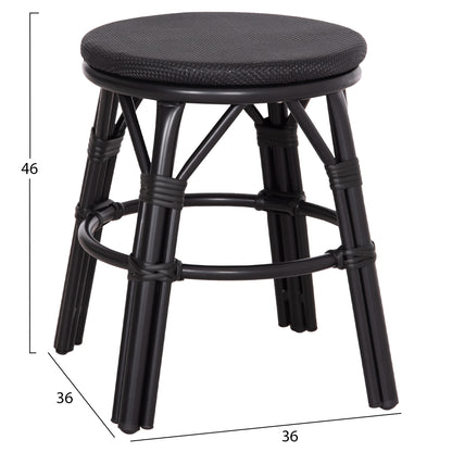Aluminum Round Stool Chino Hm6285.02 Bamboo Look & Textilene In Black Φ36x46hcm.
