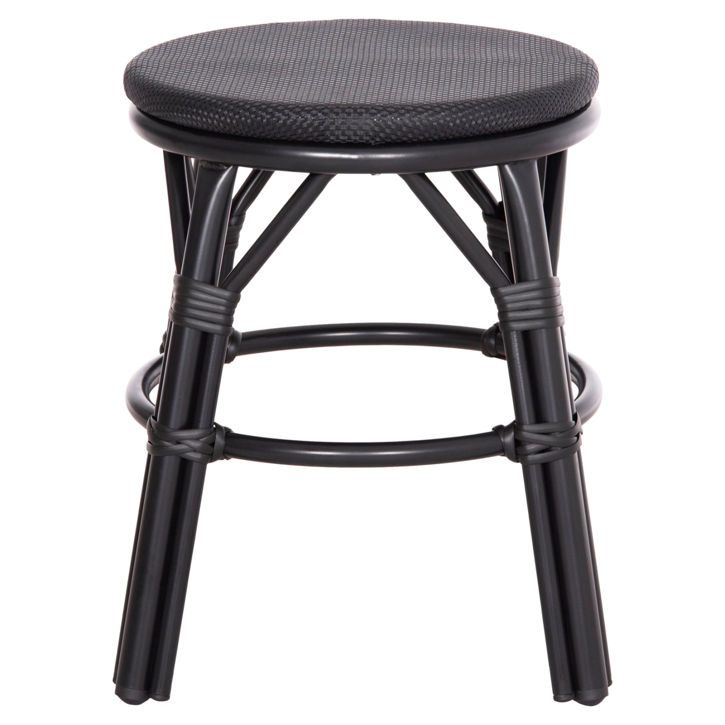 Aluminum Round Stool Chino Hm6285.02 Bamboo Look & Textilene In Black Φ36x46hcm.