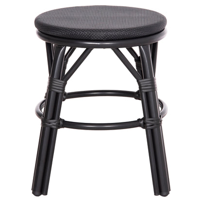 Aluminum Round Stool Chino Hm6285.02 Bamboo Look & Textilene In Black Φ36x46hcm.