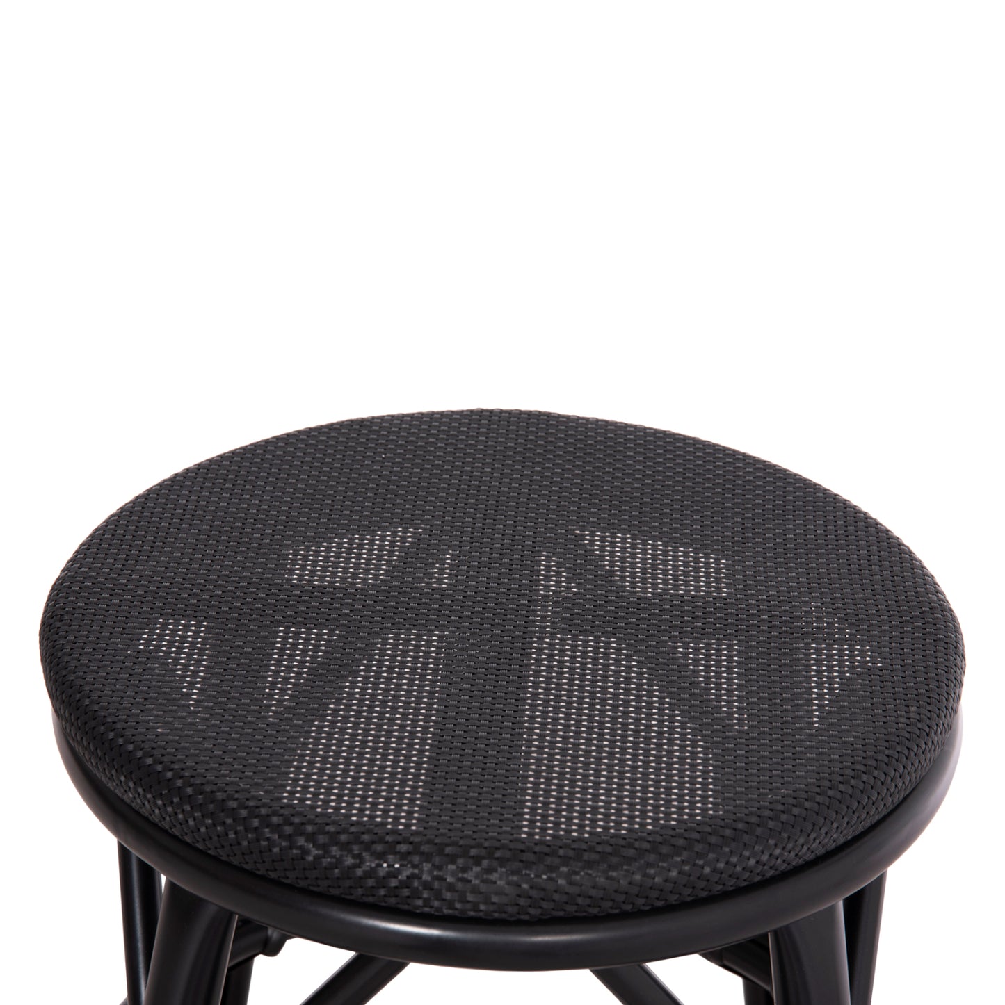 Aluminum Round Stool Chino Hm6285.02 Bamboo Look & Textilene In Black Φ36x46hcm.