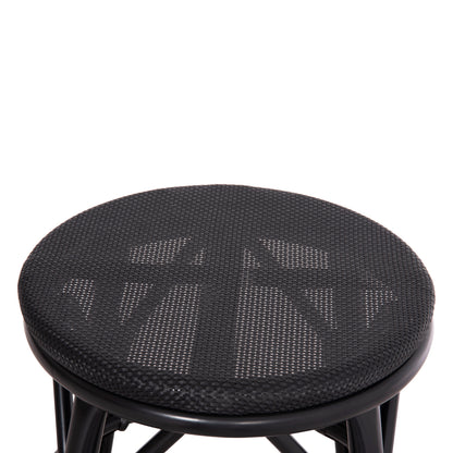 Aluminum Round Stool Chino Hm6285.02 Bamboo Look & Textilene In Black Φ36x46hcm.
