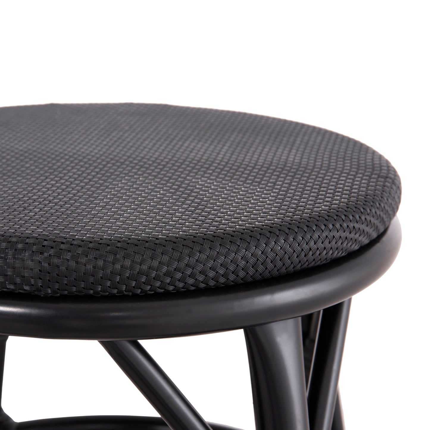 Aluminum Round Stool Chino Hm6285.02 Bamboo Look & Textilene In Black Φ36x46hcm.