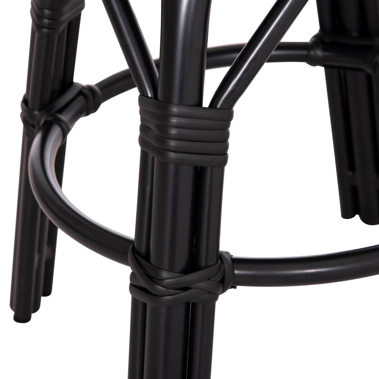 Aluminum Round Stool Chino Hm6285.02 Bamboo Look & Textilene In Black Φ36x46hcm.