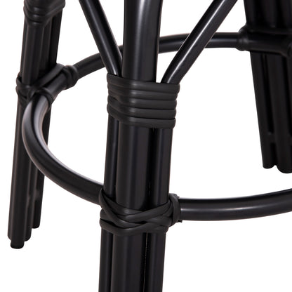 Aluminum Round Stool Chino Hm6285.02 Bamboo Look & Textilene In Black Φ36x46hcm.