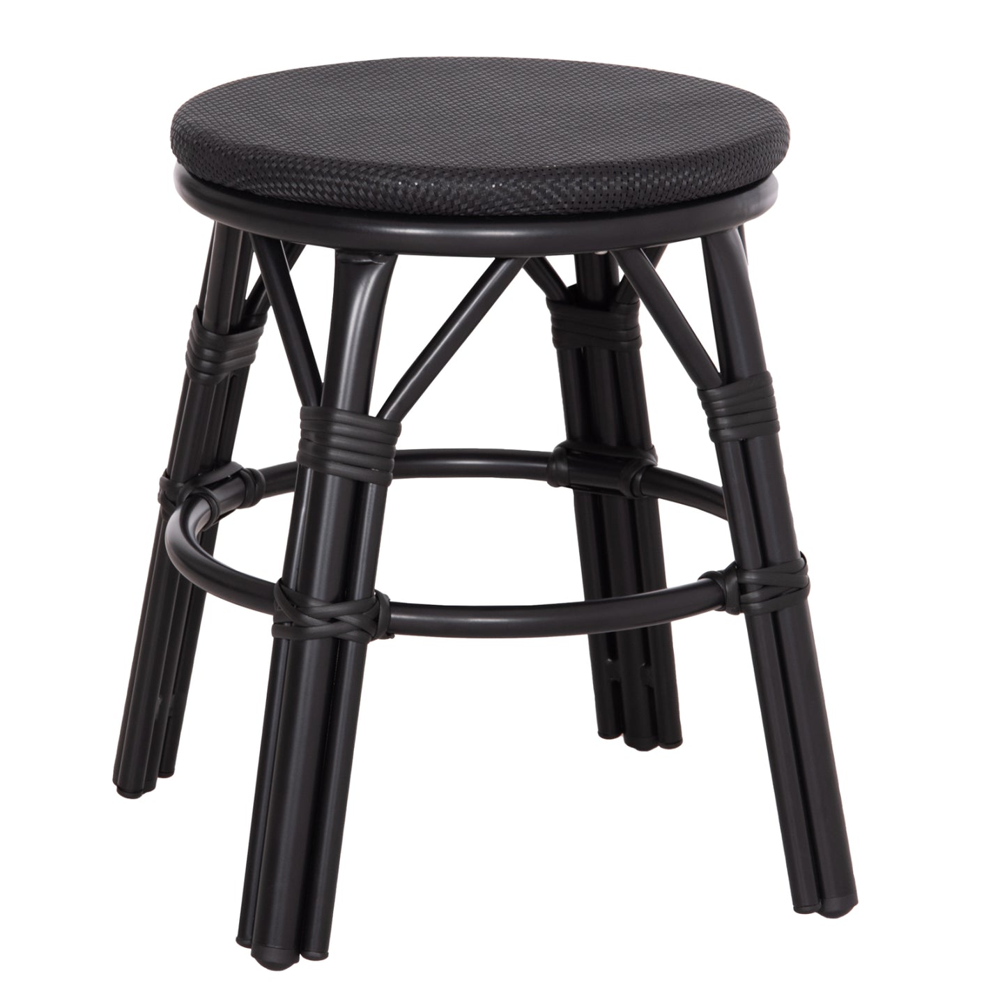 Aluminum Round Stool Chino Hm6285.02 Bamboo Look & Textilene In Black Φ36x46hcm.
