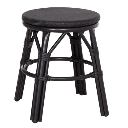 Aluminum Round Stool Chino Hm6285.02 Bamboo Look & Textilene In Black Φ36x46hcm.
