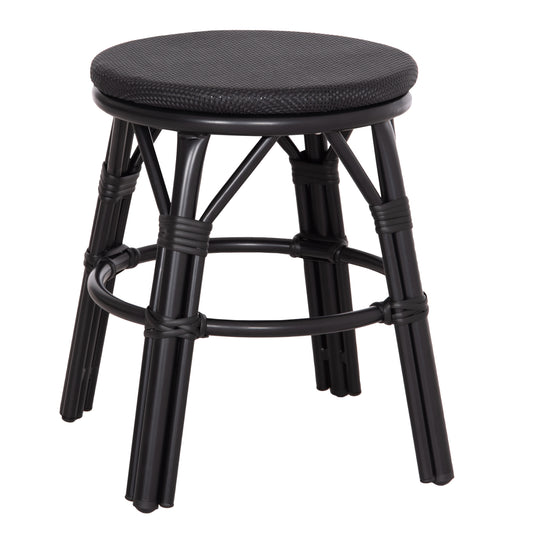 Aluminum Round Stool Chino Hm6285.02 Bamboo Look & Textilene In Black Φ36x46hcm.