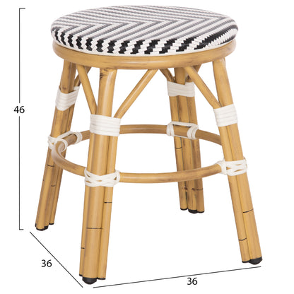 Aluminum Round Stool Chino Hm6285.03 Bamboo Look-textilene In White-black Φ36x46hcm.
