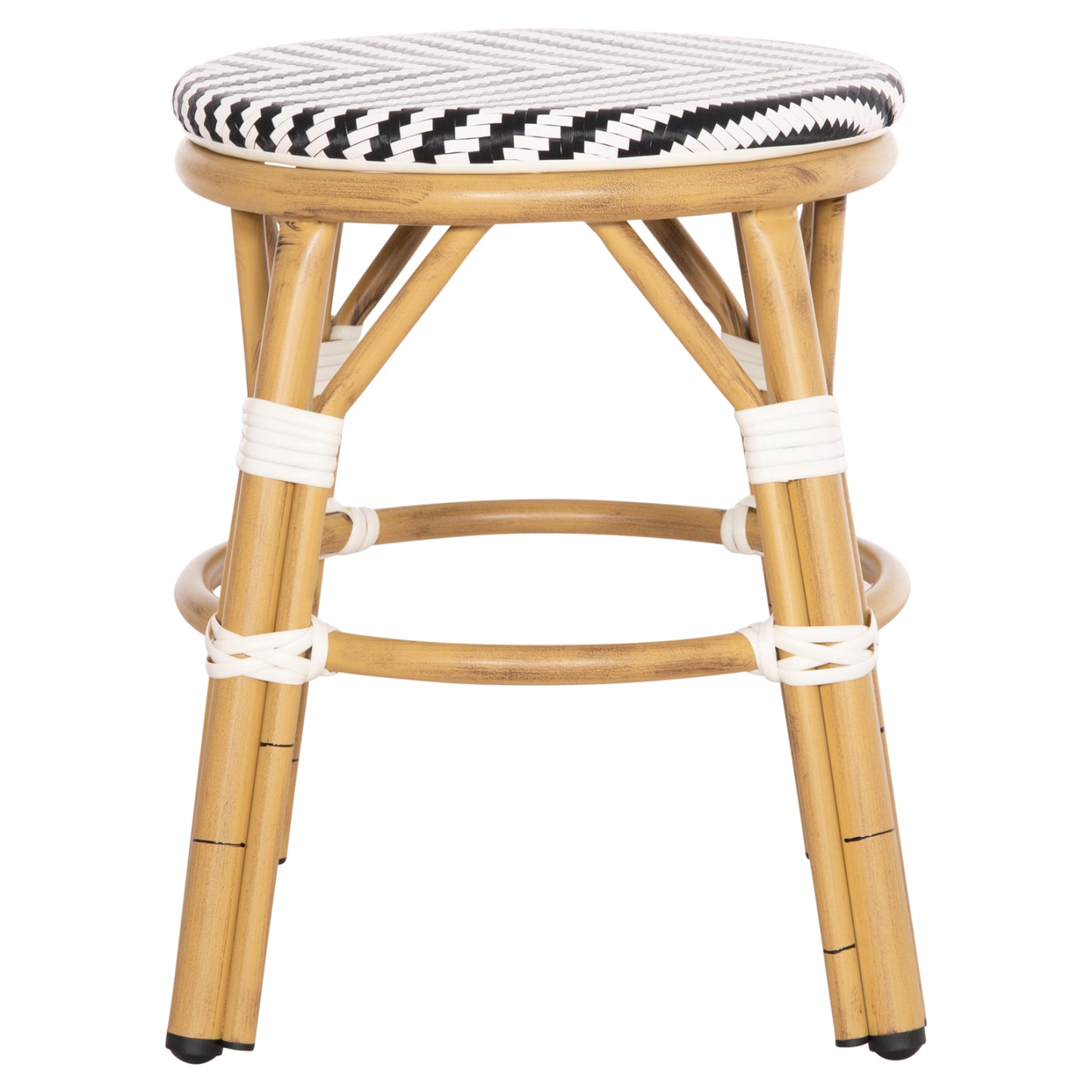 Aluminum Round Stool Chino Hm6285.03 Bamboo Look-textilene In White-black Φ36x46hcm.