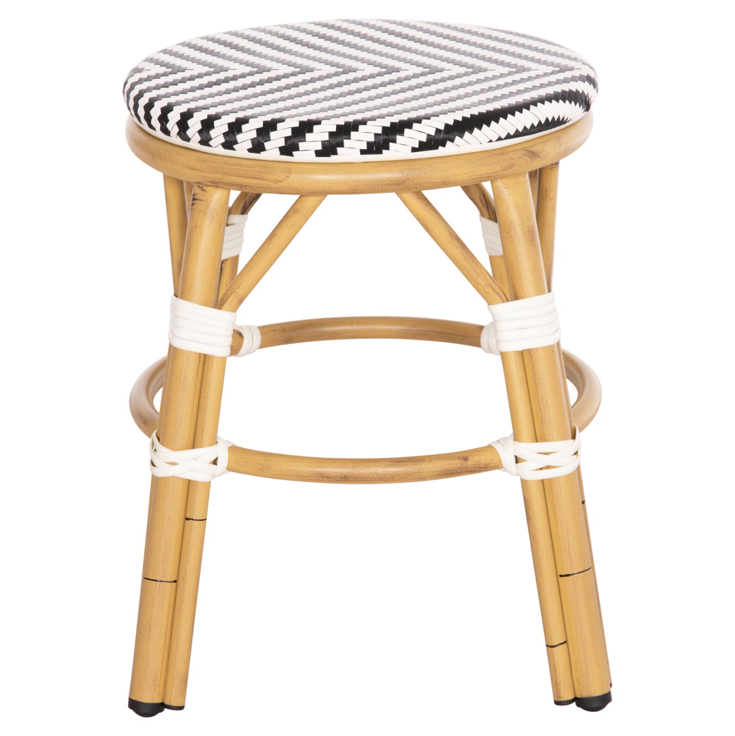 Aluminum Round Stool Chino Hm6285.03 Bamboo Look-textilene In White-black Φ36x46hcm.