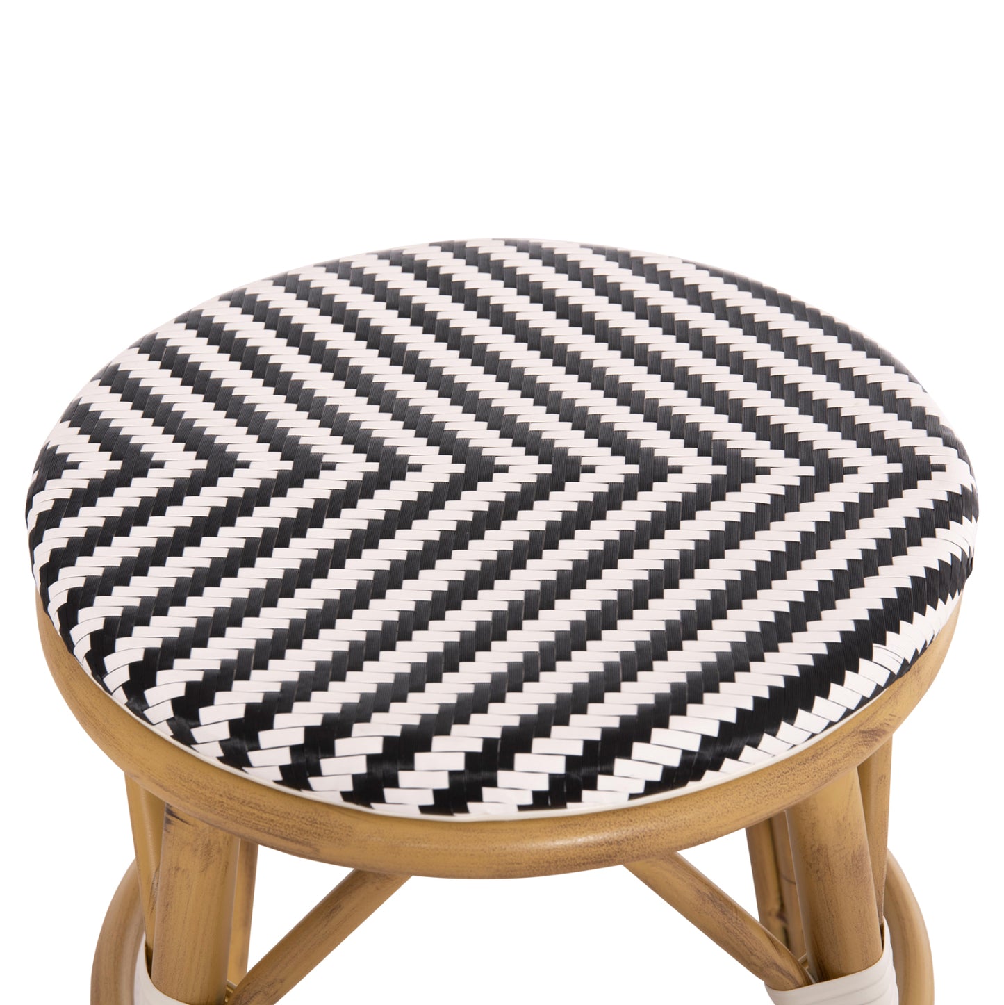 Aluminum Round Stool Chino Hm6285.03 Bamboo Look-textilene In White-black Φ36x46hcm.