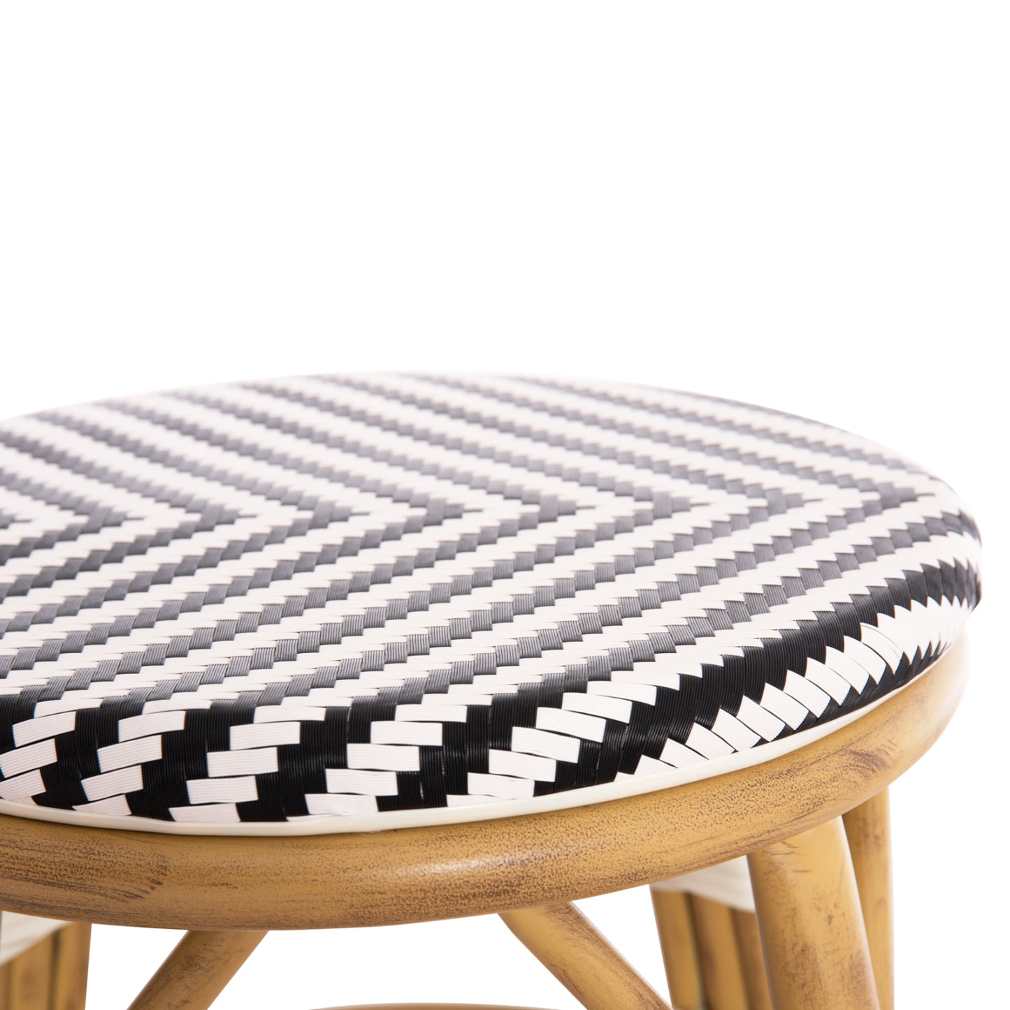 Aluminum Round Stool Chino Hm6285.03 Bamboo Look-textilene In White-black Φ36x46hcm.