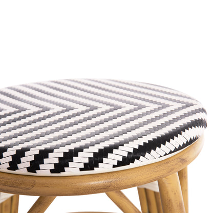 Aluminum Round Stool Chino Hm6285.03 Bamboo Look-textilene In White-black Φ36x46hcm.