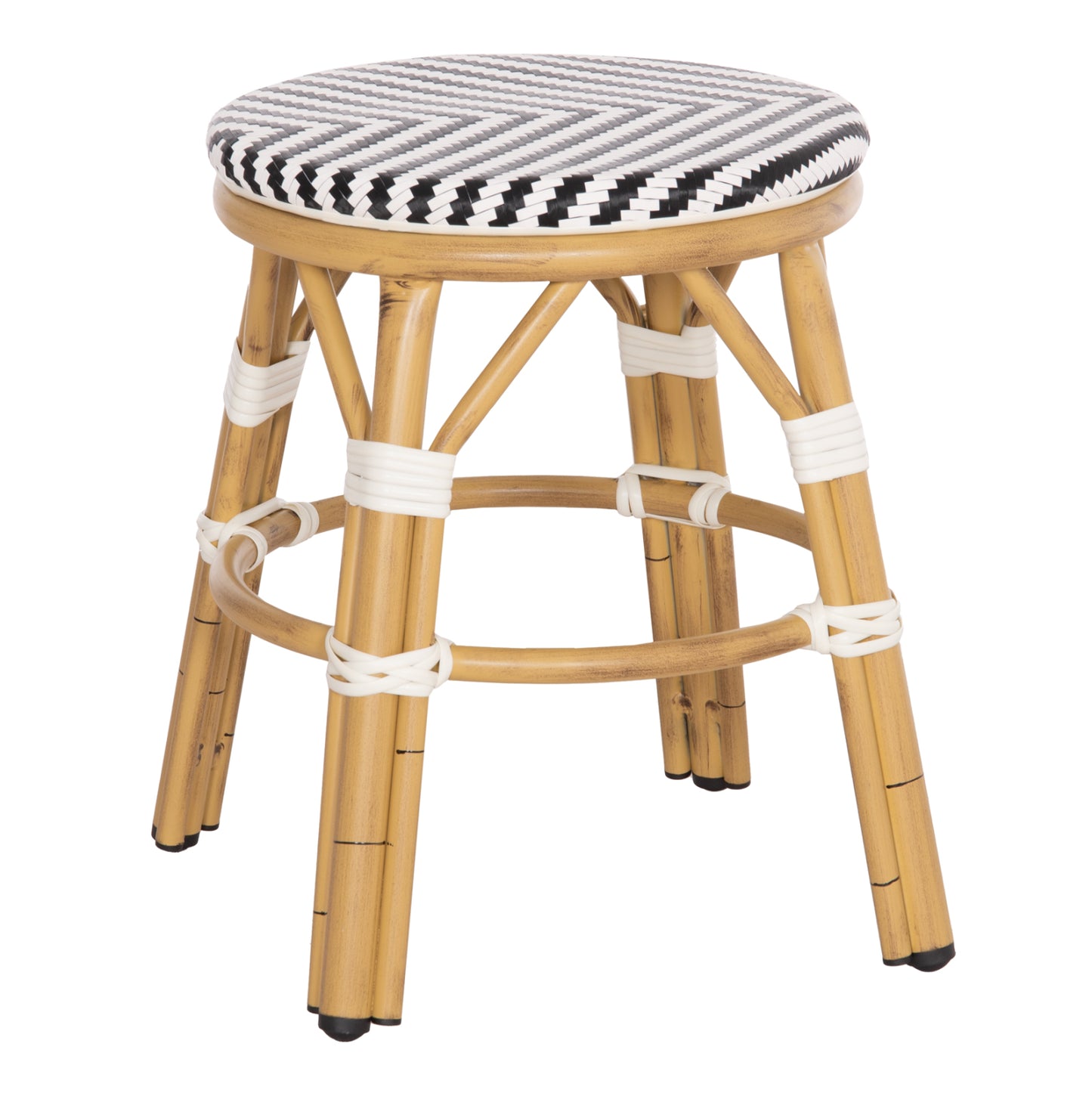 Aluminum Round Stool Chino Hm6285.03 Bamboo Look-textilene In White-black Φ36x46hcm.