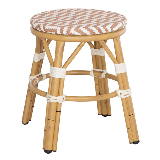 Aluminum Round Stool Chino Hm6285.04 Bamboo Look-textilene White & Brown Φ36x46hcm.