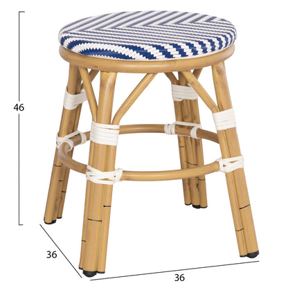 Aluminum Round Stool Chino Hm6285.05 Bamboo Look-textilene White & Blue Φ36x46hcm.