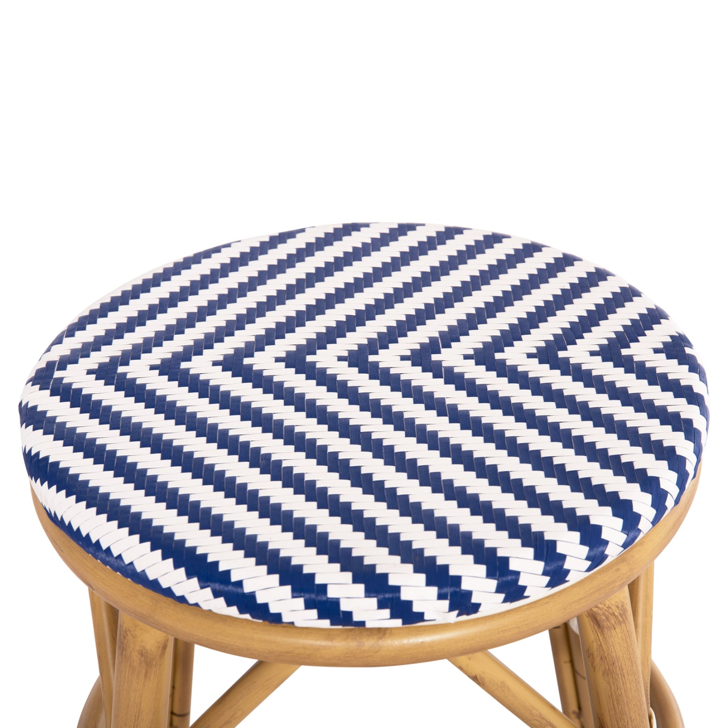 Aluminum Round Stool Chino Hm6285.05 Bamboo Look-textilene White & Blue Φ36x46hcm.