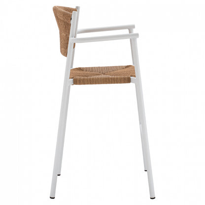 Aluminum Stool White With Rope Beige Hm5785.01 56x59x107 Cm.