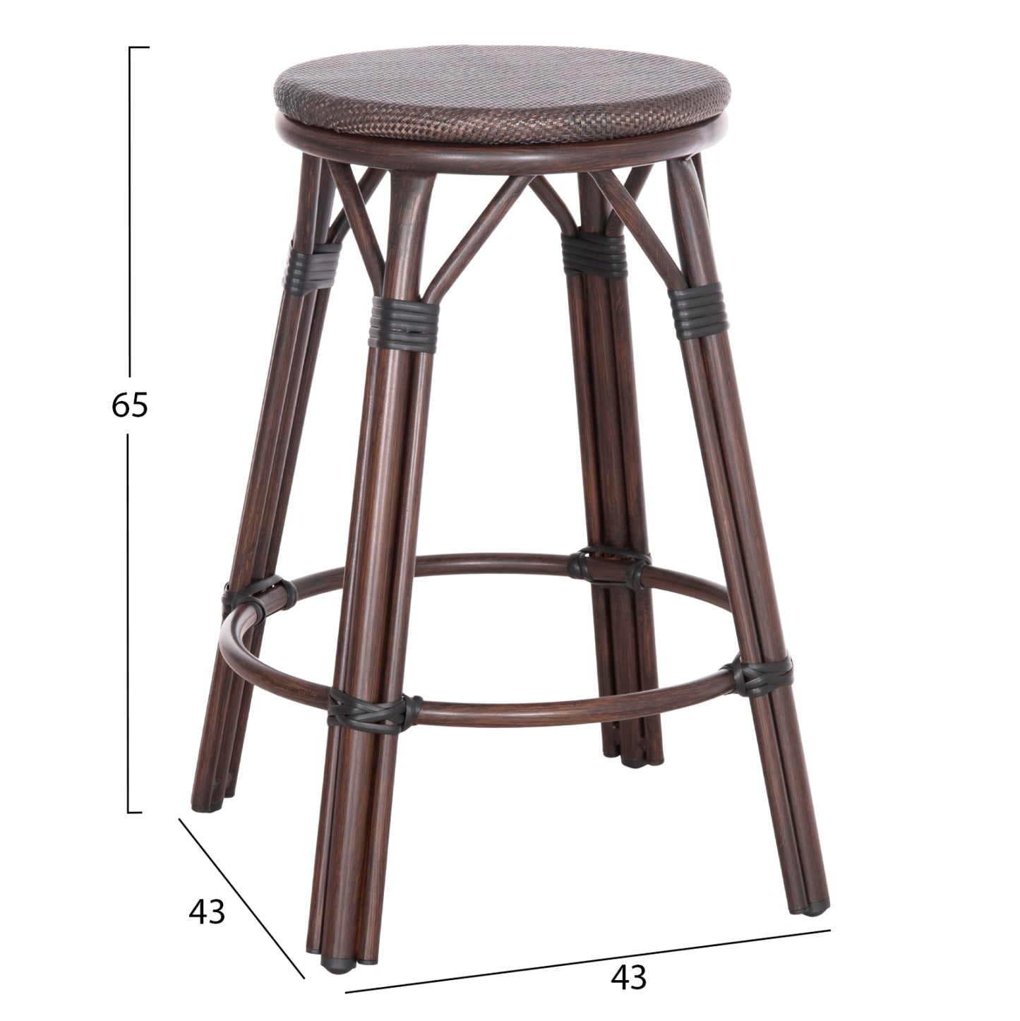 Aluminum Medium Height Bar Stool Chino Hm6286.01 Bamboo Look & Textilene In Brown 43x43x65hcm.