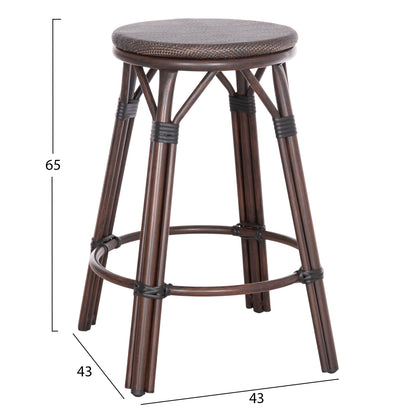 Aluminum Medium Height Bar Stool Chino Hm6286.01 Bamboo Look & Textilene In Brown 43x43x65hcm.