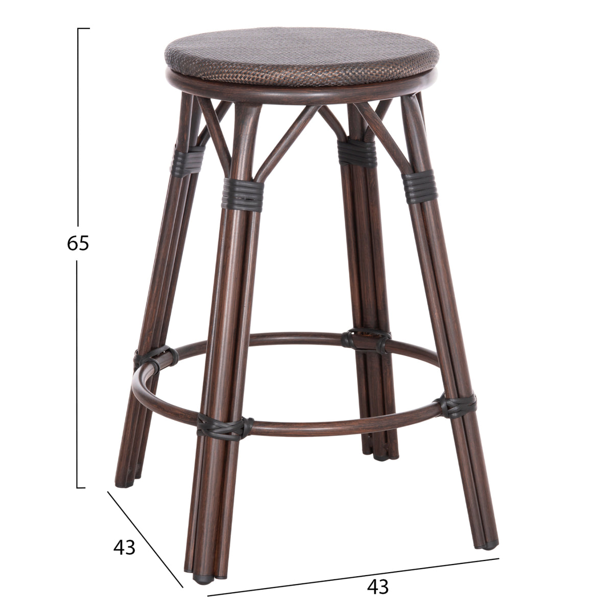 Aluminum Medium Height Bar Stool Chino Hm6286.01 Bamboo Look & Textilene In Brown 43x43x65hcm.