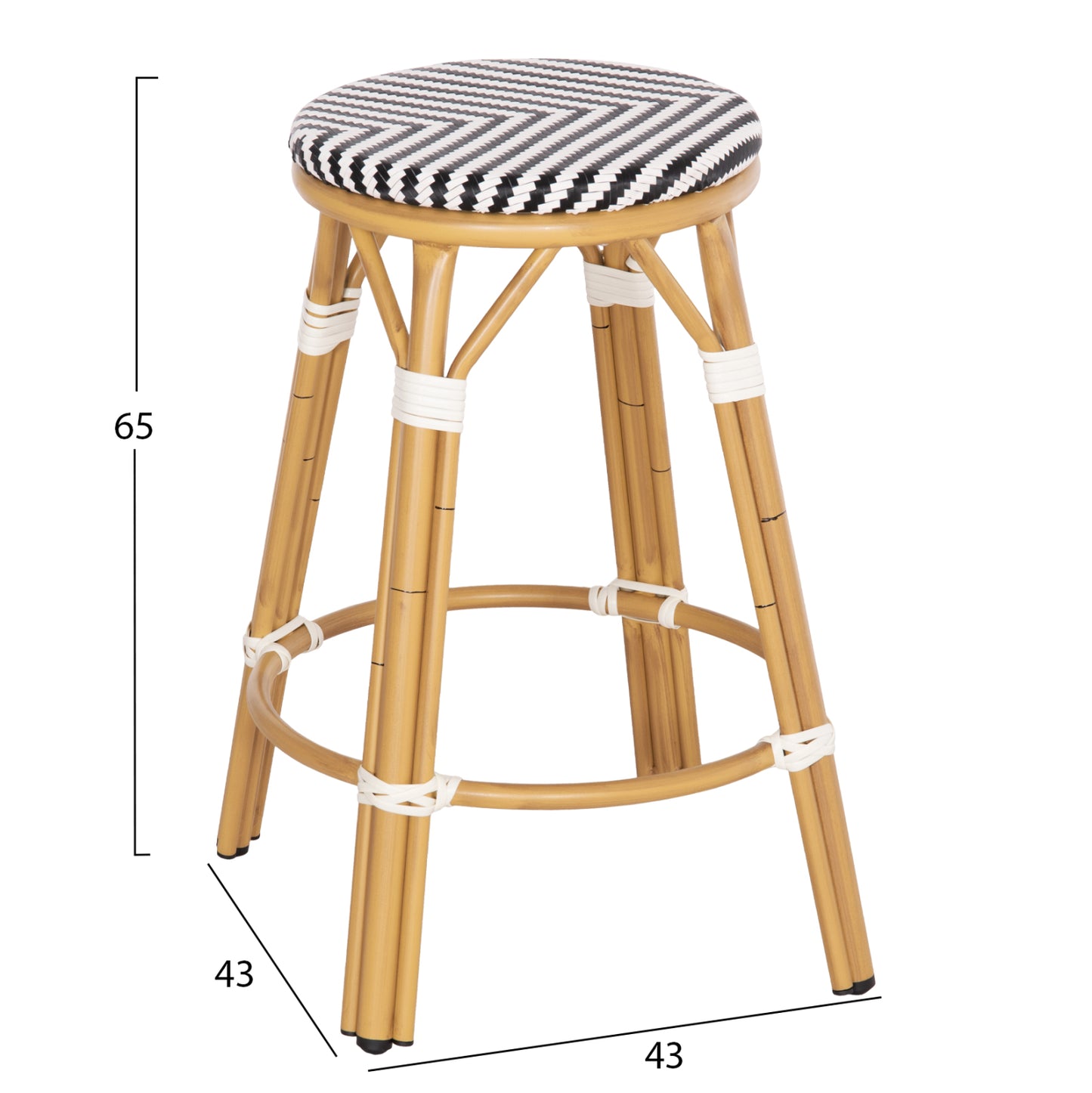 Aluminum Medium Height Bar Stool Chino Hm6286.03 Bamboo Look & Textilene Black 43x43x65hcm.