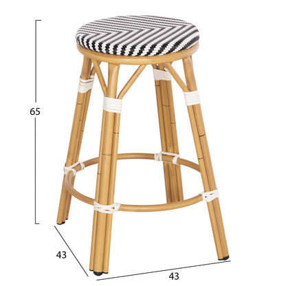 Aluminum Medium Height Bar Stool Chino Hm6286.03 Bamboo Look & Textilene Black 43x43x65hcm.