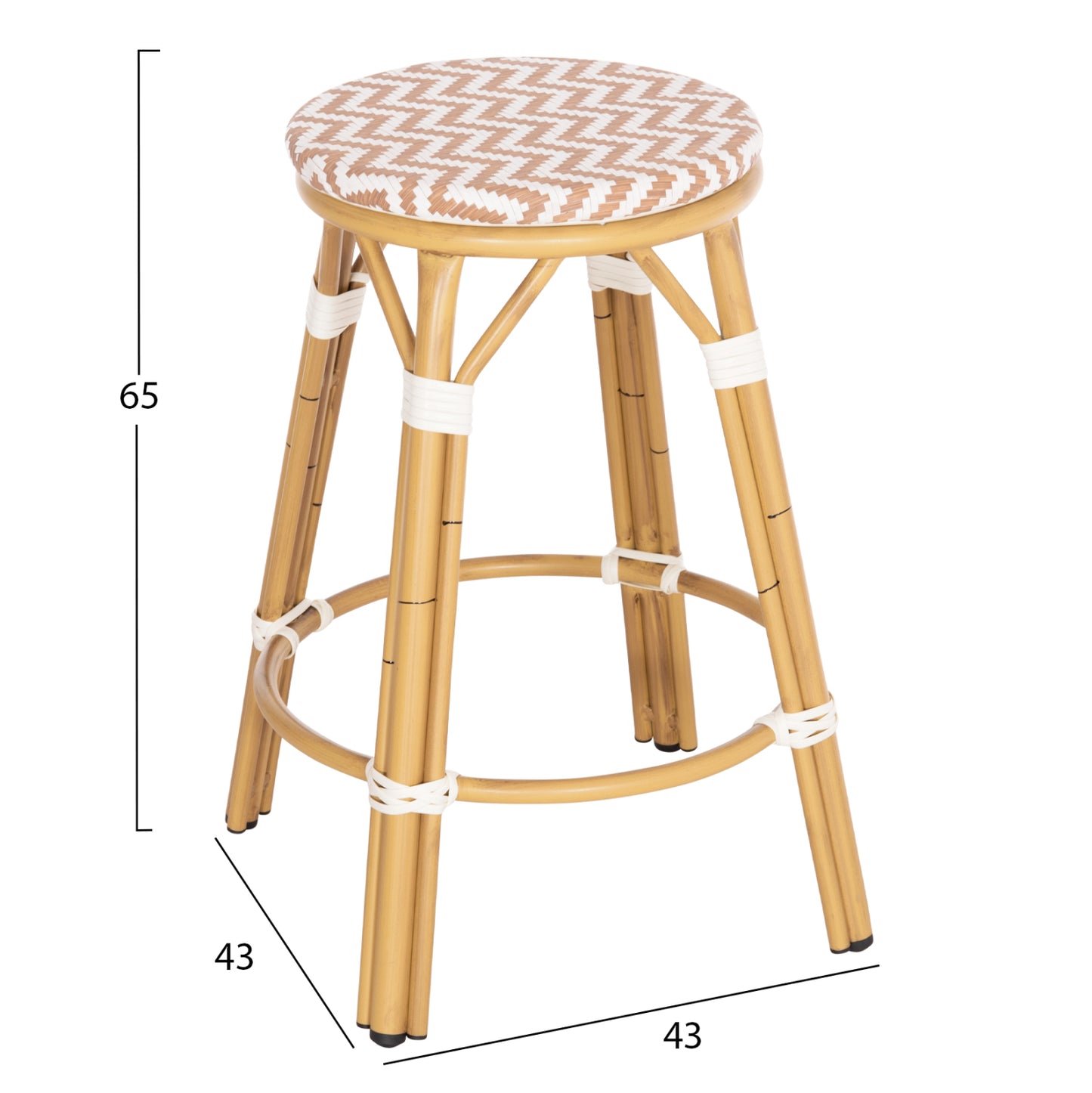 Aluminum Medium Height Bar Stool Chino Hm6286.04 Bamboo Look In Natural & Textilene 43x43x65hcm.