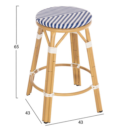 Aluminum Medium Height Bar Stool Chino Hm6286.05 Bamboo Look & Textilene In Blue 43x43x65hcm.