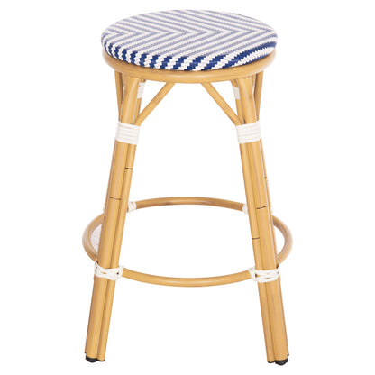 Aluminum Medium Height Bar Stool Chino Hm6286.05 Bamboo Look & Textilene In Blue 43x43x65hcm.