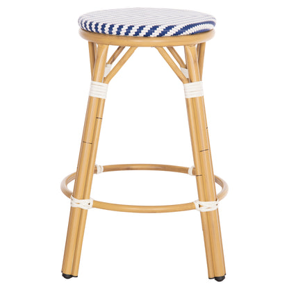 Aluminum Medium Height Bar Stool Chino Hm6286.05 Bamboo Look & Textilene In Blue 43x43x65hcm.
