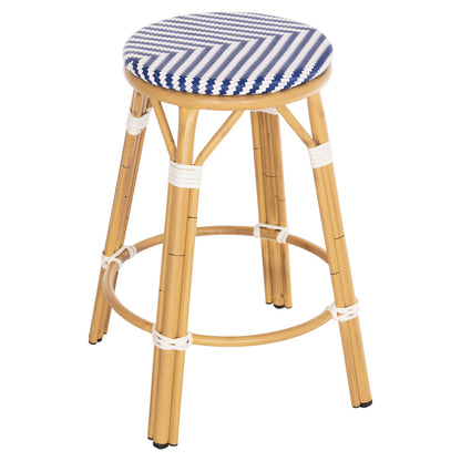 Aluminum Medium Height Bar Stool Chino Hm6286.05 Bamboo Look & Textilene In Blue 43x43x65hcm.