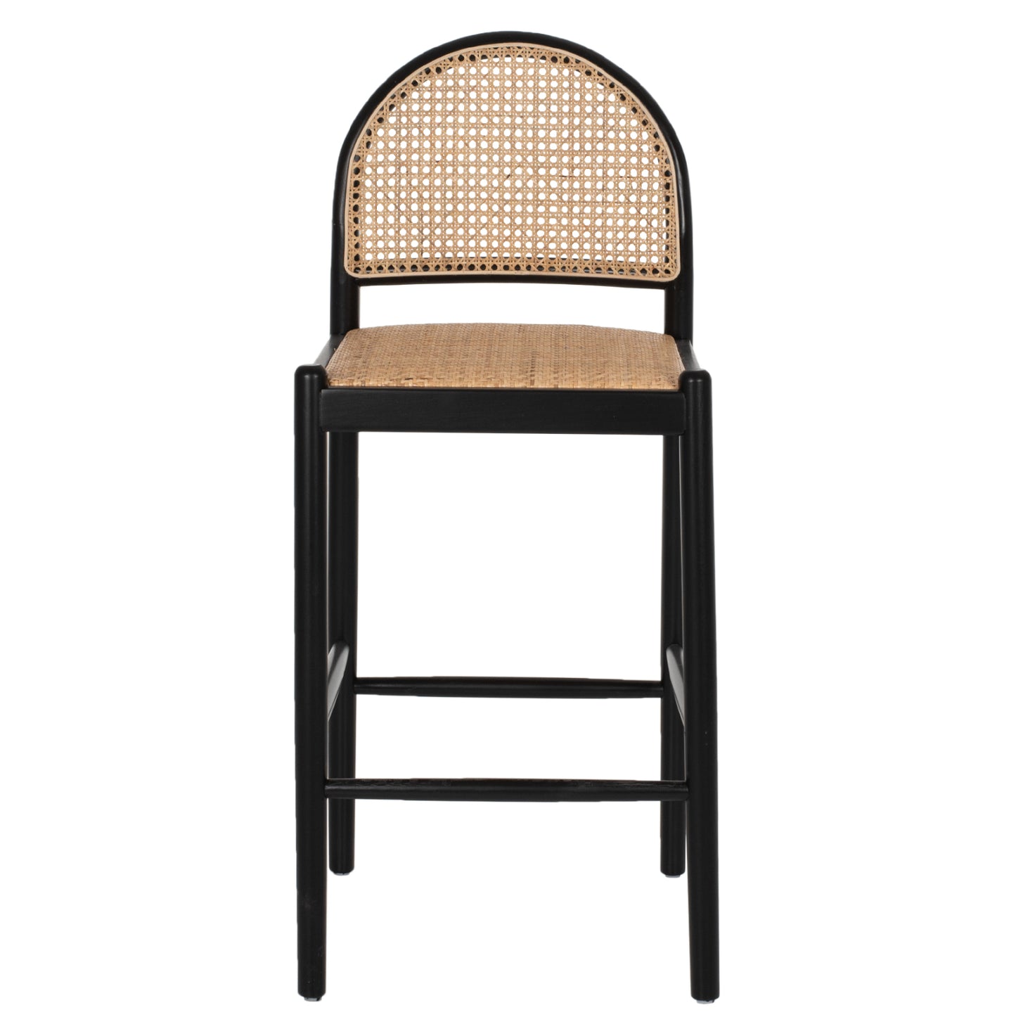 Bar Stool Beech Wood Black Rattan Beige 46Χ48Χ94hcm.hm9408.02