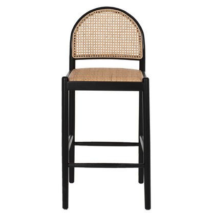 Bar Stool Beech Wood Black Rattan Beige 46Χ48Χ94hcm.hm9408.02
