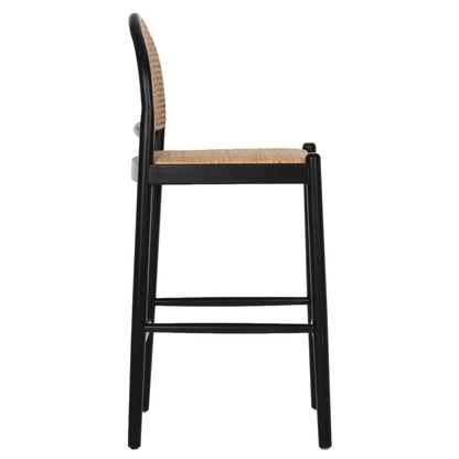 Bar Stool Beech Wood Black Rattan Beige 46Χ48Χ94hcm.hm9408.02