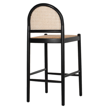 Bar Stool Beech Wood Black Rattan Beige 46Χ48Χ94hcm.hm9408.02