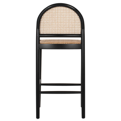 Bar Stool Beech Wood Black Rattan Beige 46Χ48Χ94hcm.hm9408.02