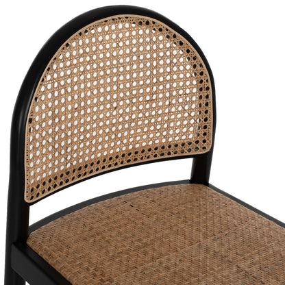 Bar Stool Beech Wood Black Rattan Beige 46Χ48Χ94hcm.hm9408.02