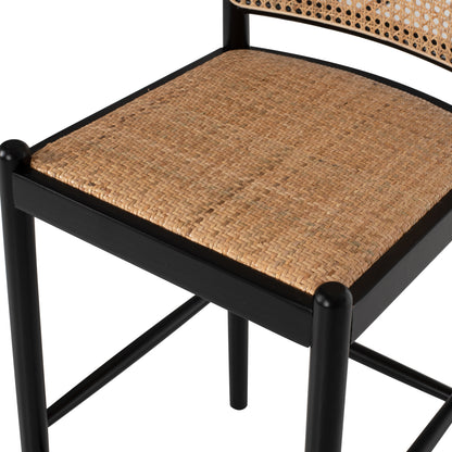 Bar Stool Beech Wood Black Rattan Beige 46Χ48Χ94hcm.hm9408.02