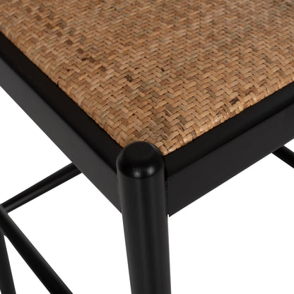 Bar Stool Beech Wood Black Rattan Beige 46Χ48Χ94hcm.hm9408.02