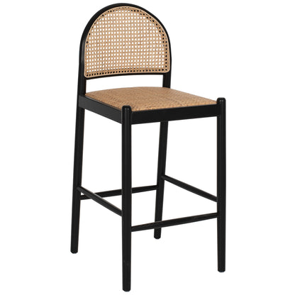 Bar Stool Beech Wood Black Rattan Beige 46Χ48Χ94hcm.hm9408.02